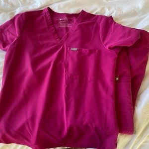 Raspberry FIGS medium high waisted Yola scrub bottoms and one pocket top